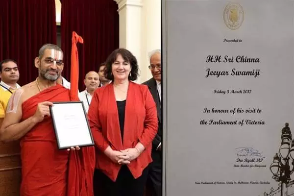 Message of Sri Ramanujacharya reached to The Parliament of Victoria Australia